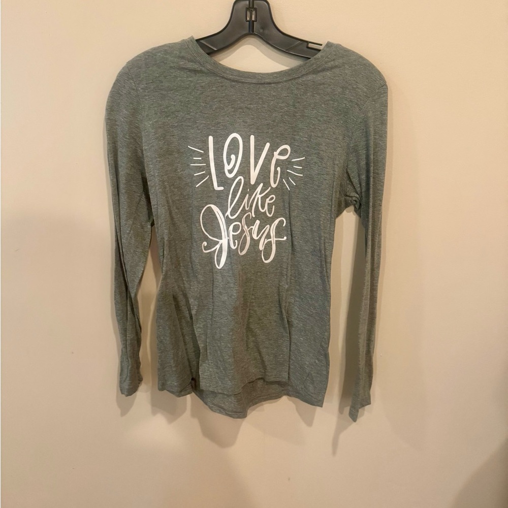 Light Green Long Sleeve Shirt with White Print